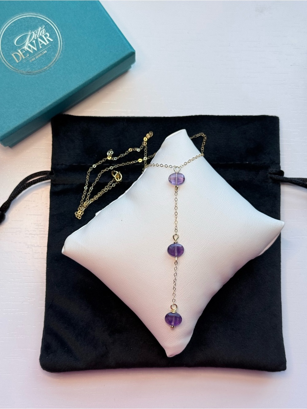 Elegant Faceted Amethyst Lariat Y-Necklace 14k Gold Over Sterling Silver
